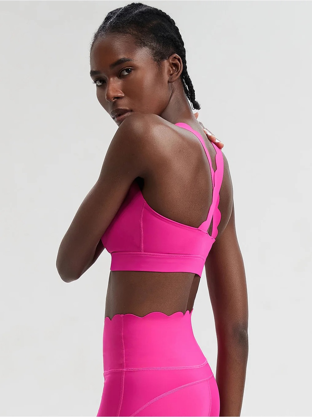 NWT AS Revival Scalloped Cross-Back Sports Bra in Hot Pink - Picture 3 of 9